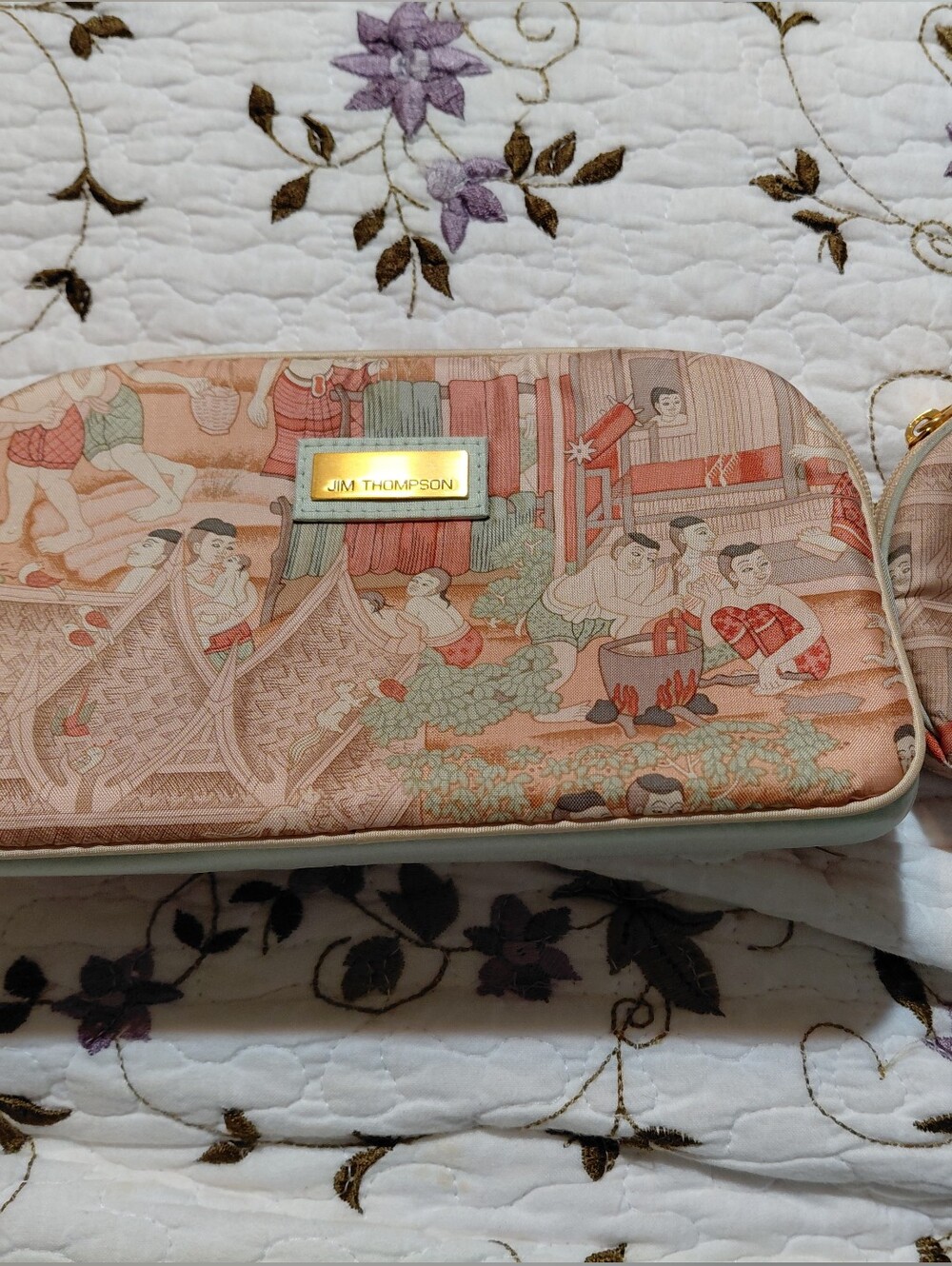 Vintage Jim Thompson Thai silk cosmetic and coin pouch set